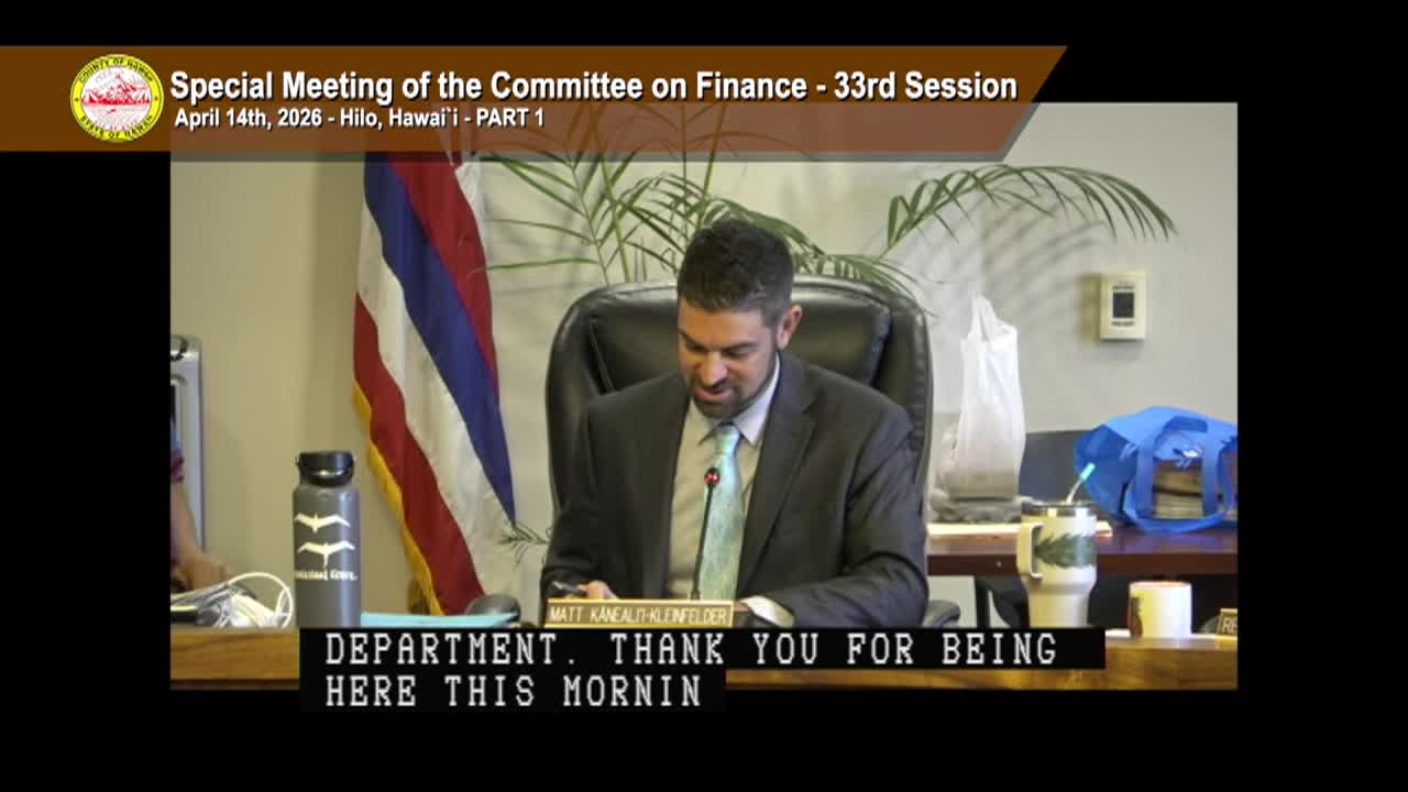 Finance: 33rd Session - Special Meeting, Part 1 - April 14